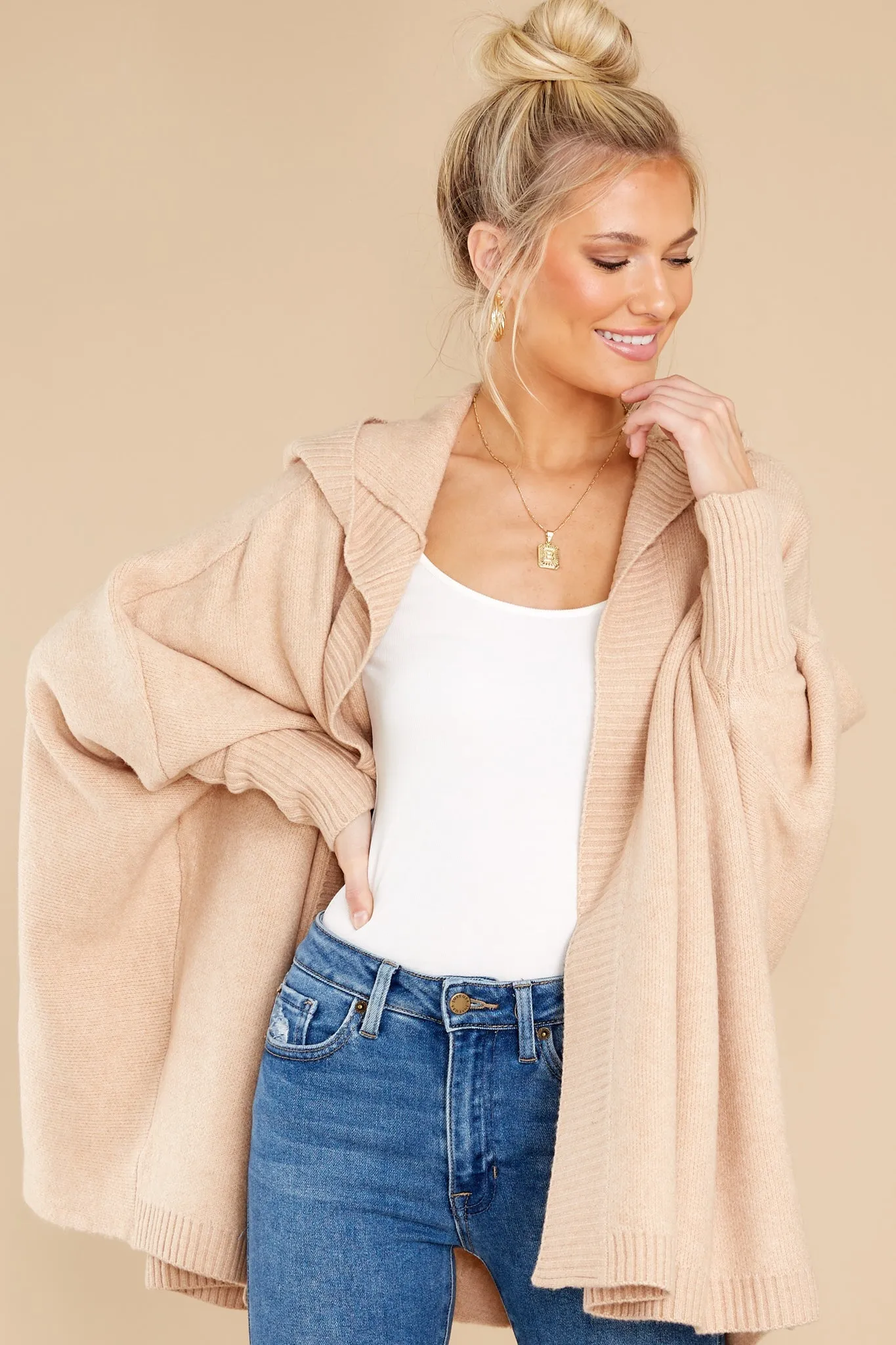 Passing Cities Beige Poncho Cardigan