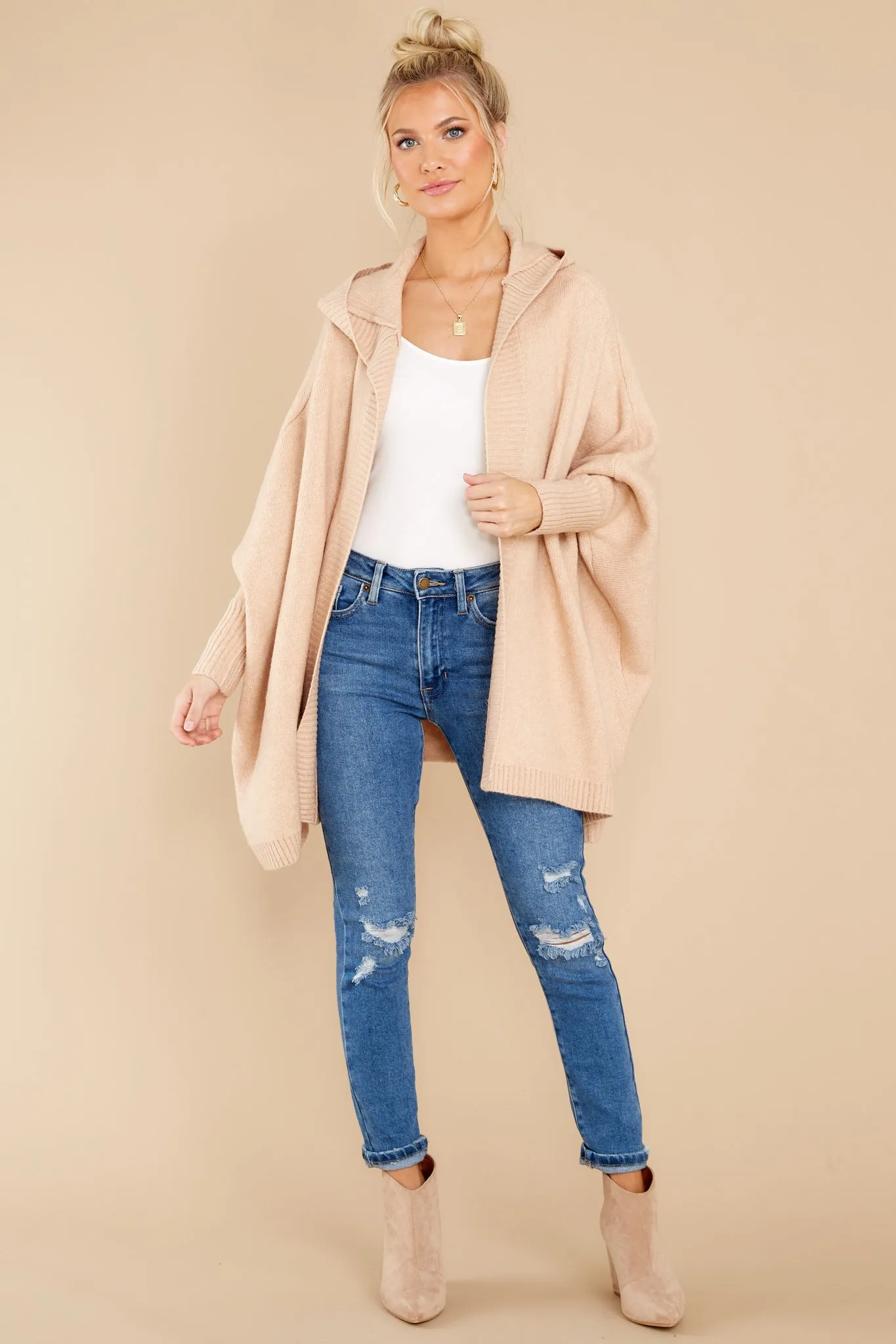 Passing Cities Beige Poncho Cardigan