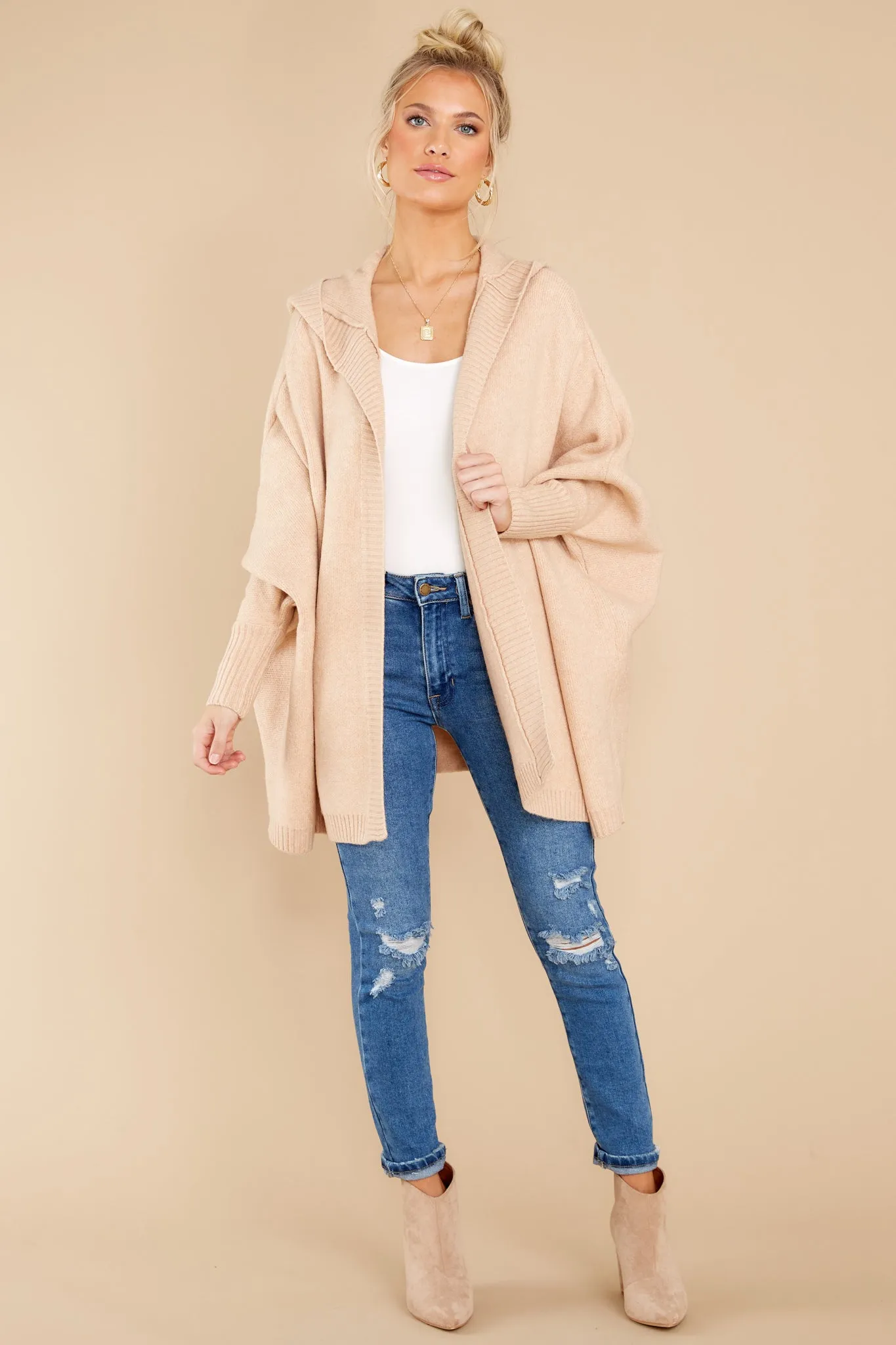 Passing Cities Beige Poncho Cardigan