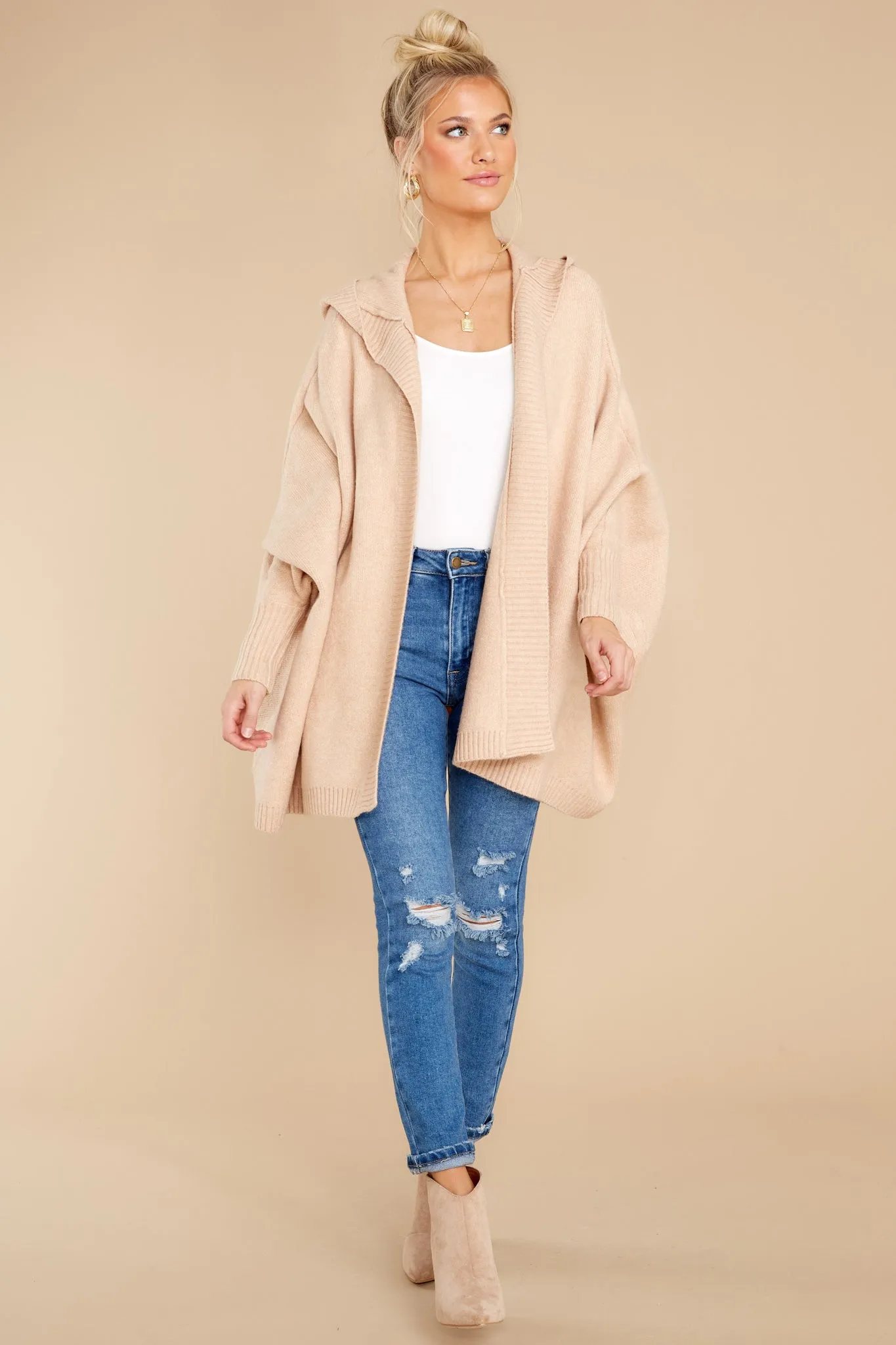 Passing Cities Beige Poncho Cardigan