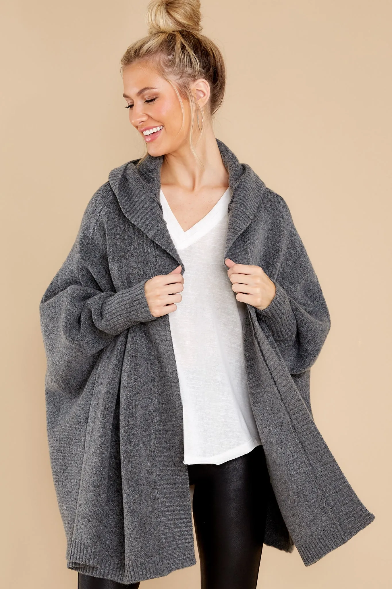 Passing Cities Charcoal Poncho Cardigan