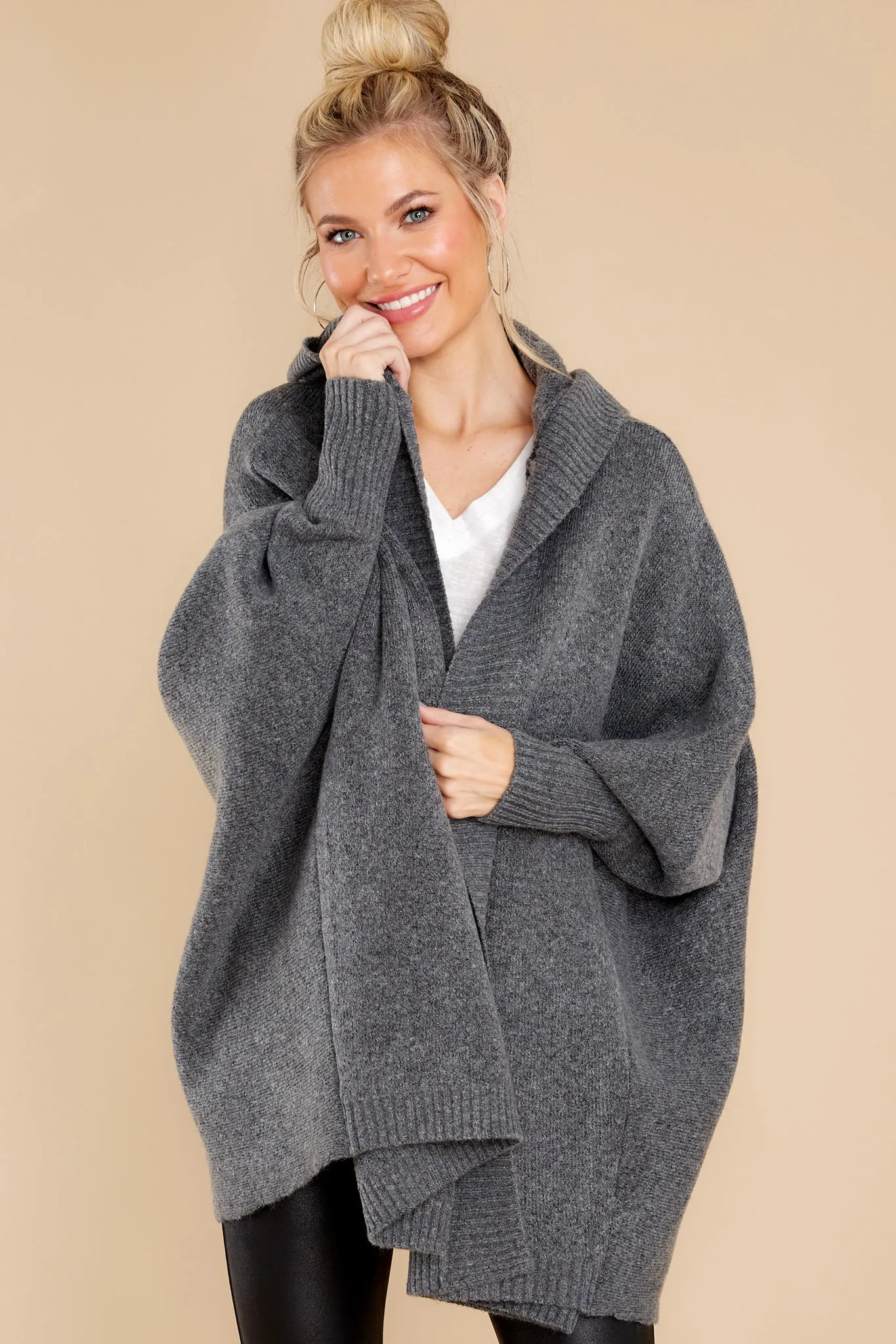 Passing Cities Charcoal Poncho Cardigan