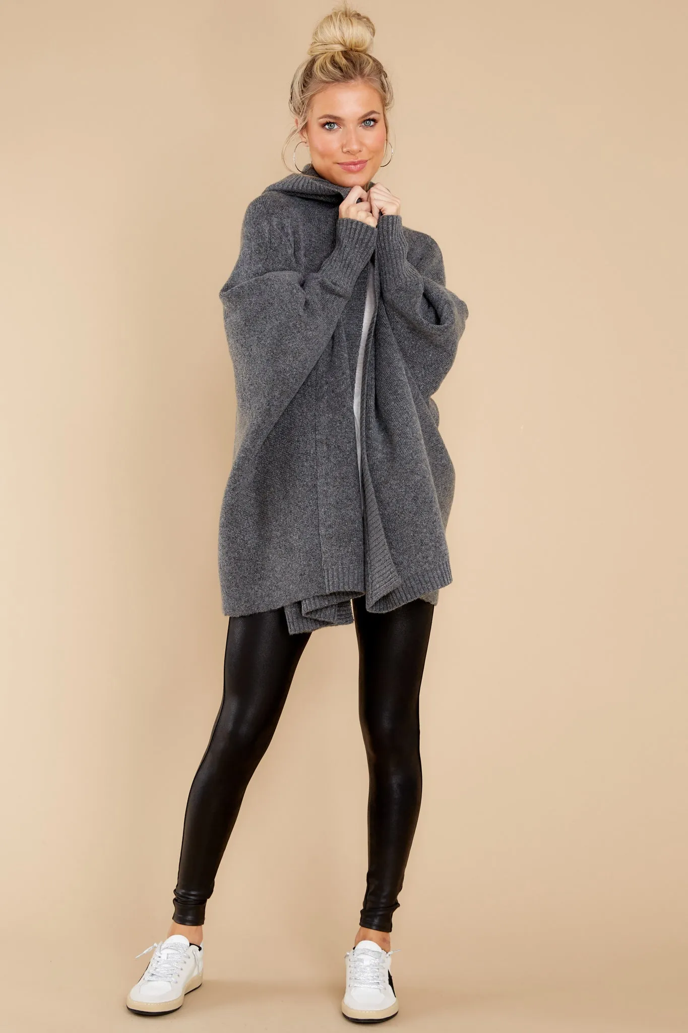 Passing Cities Charcoal Poncho Cardigan