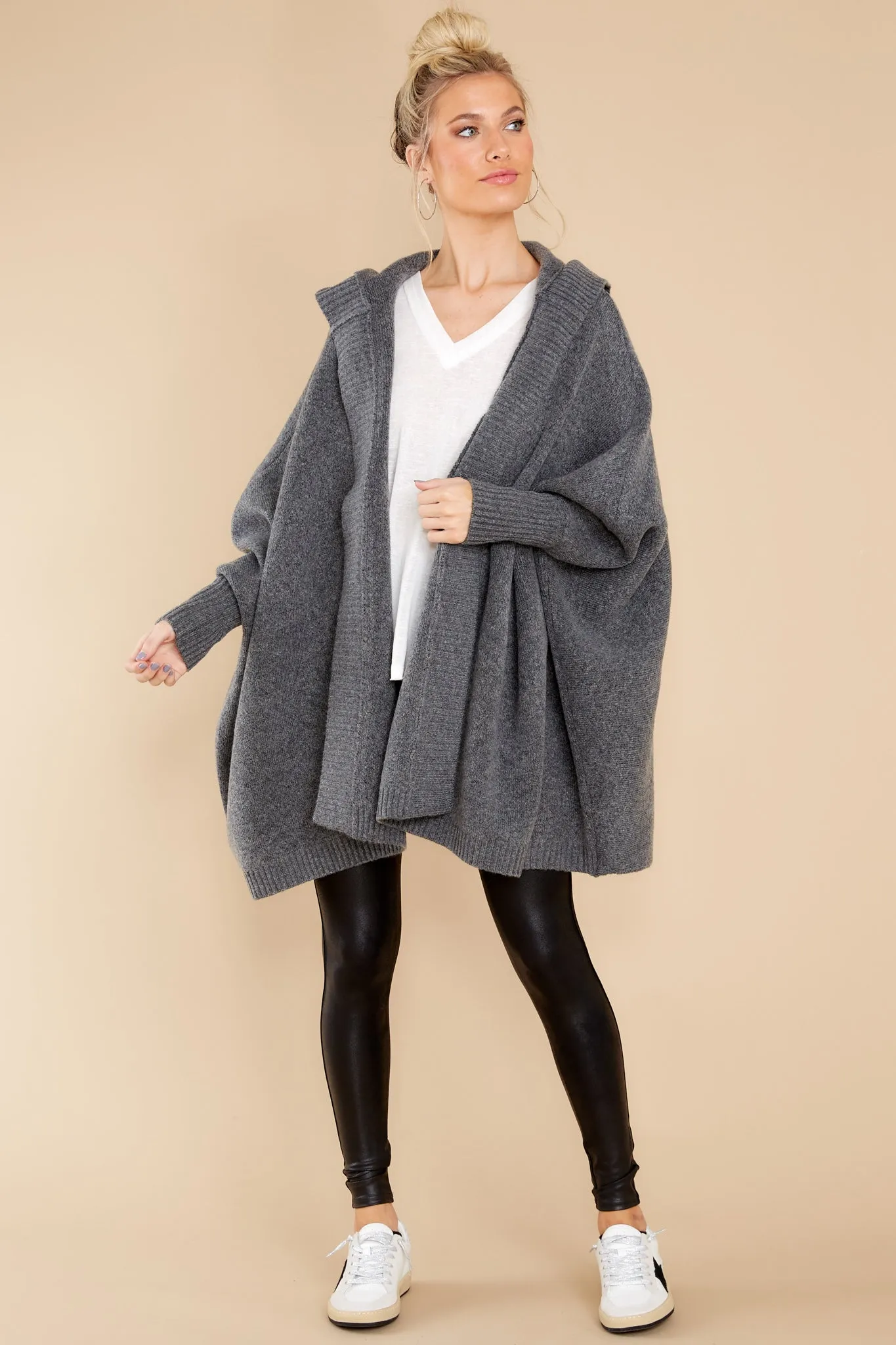 Passing Cities Charcoal Poncho Cardigan