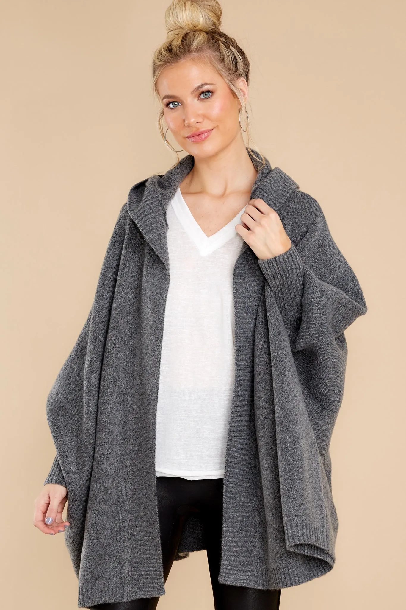 Passing Cities Charcoal Poncho Cardigan