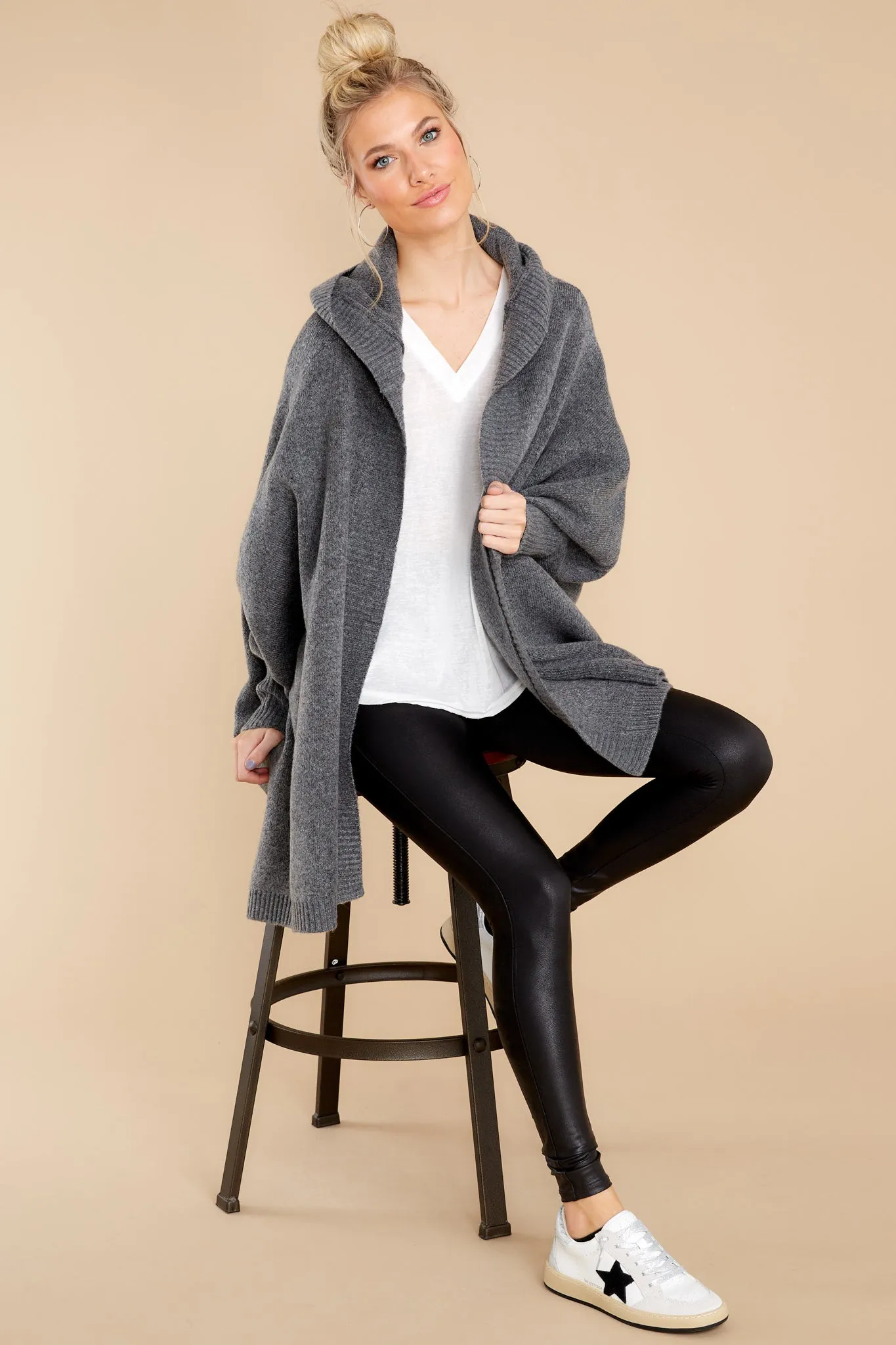 Passing Cities Charcoal Poncho Cardigan