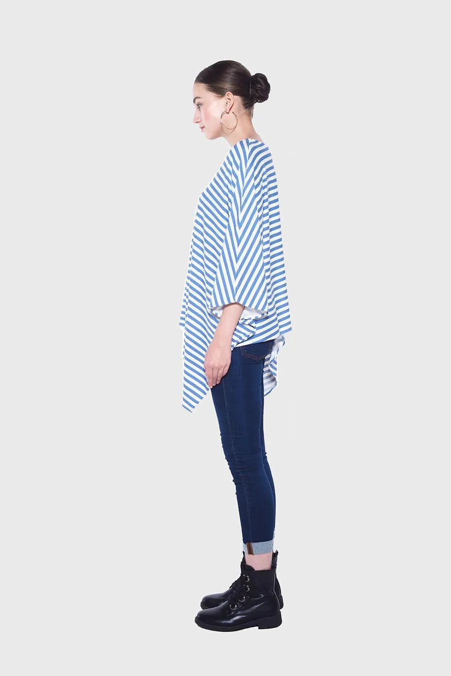 PONCHO DOUBLE EDGE VNECK TOP stripes