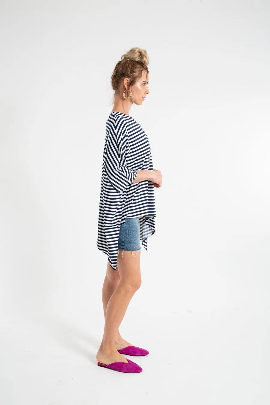 PONCHO DOUBLE EDGE VNECK TOP stripes