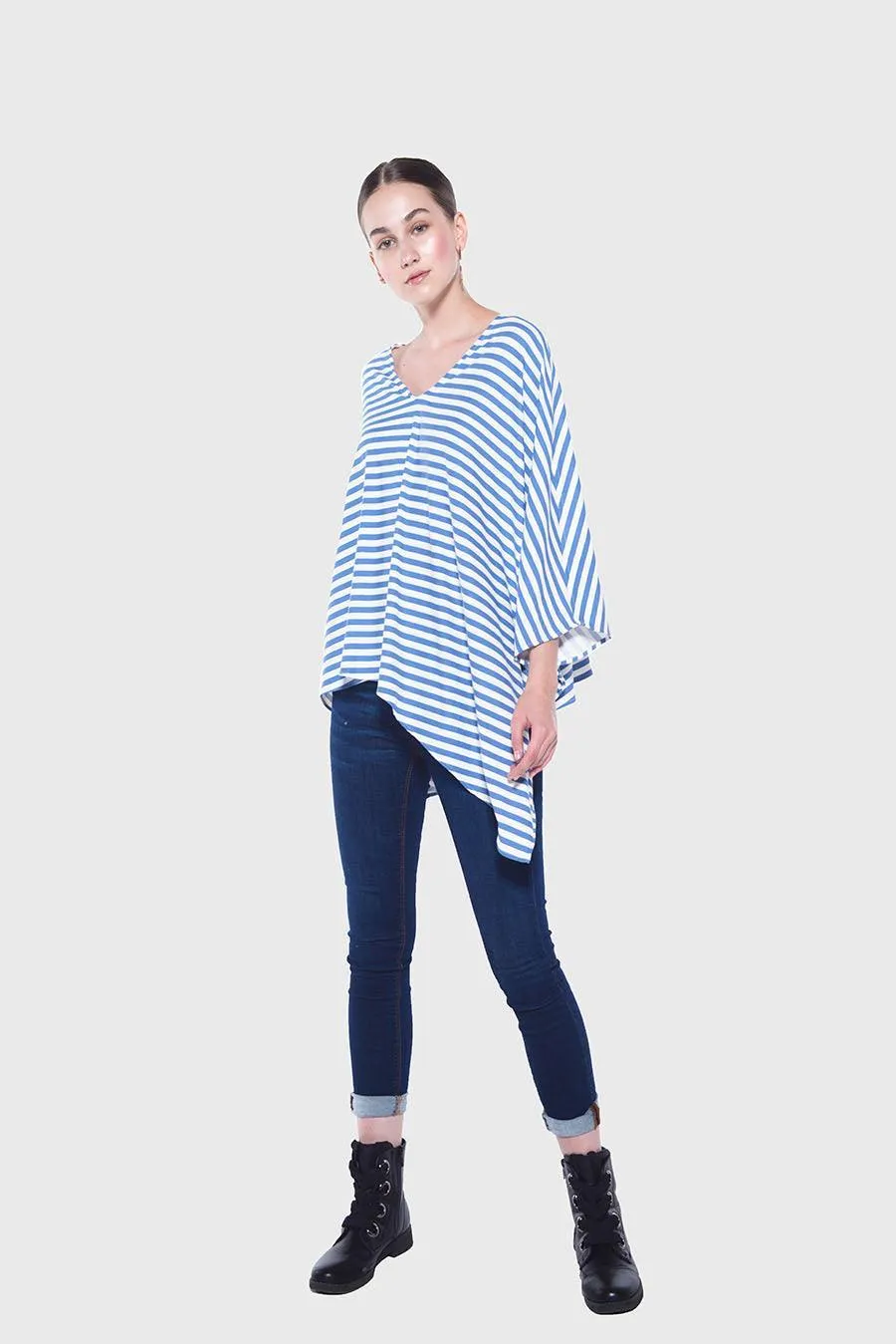 PONCHO DOUBLE EDGE VNECK TOP stripes