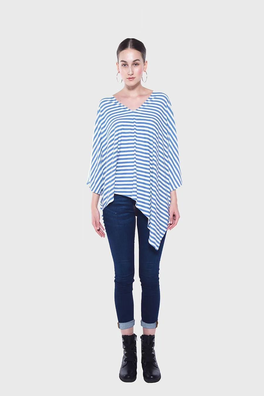 PONCHO DOUBLE EDGE VNECK TOP stripes