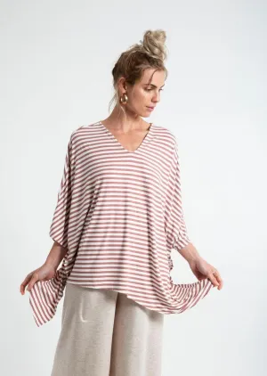 PONCHO DOUBLE EDGE VNECK TOP stripes