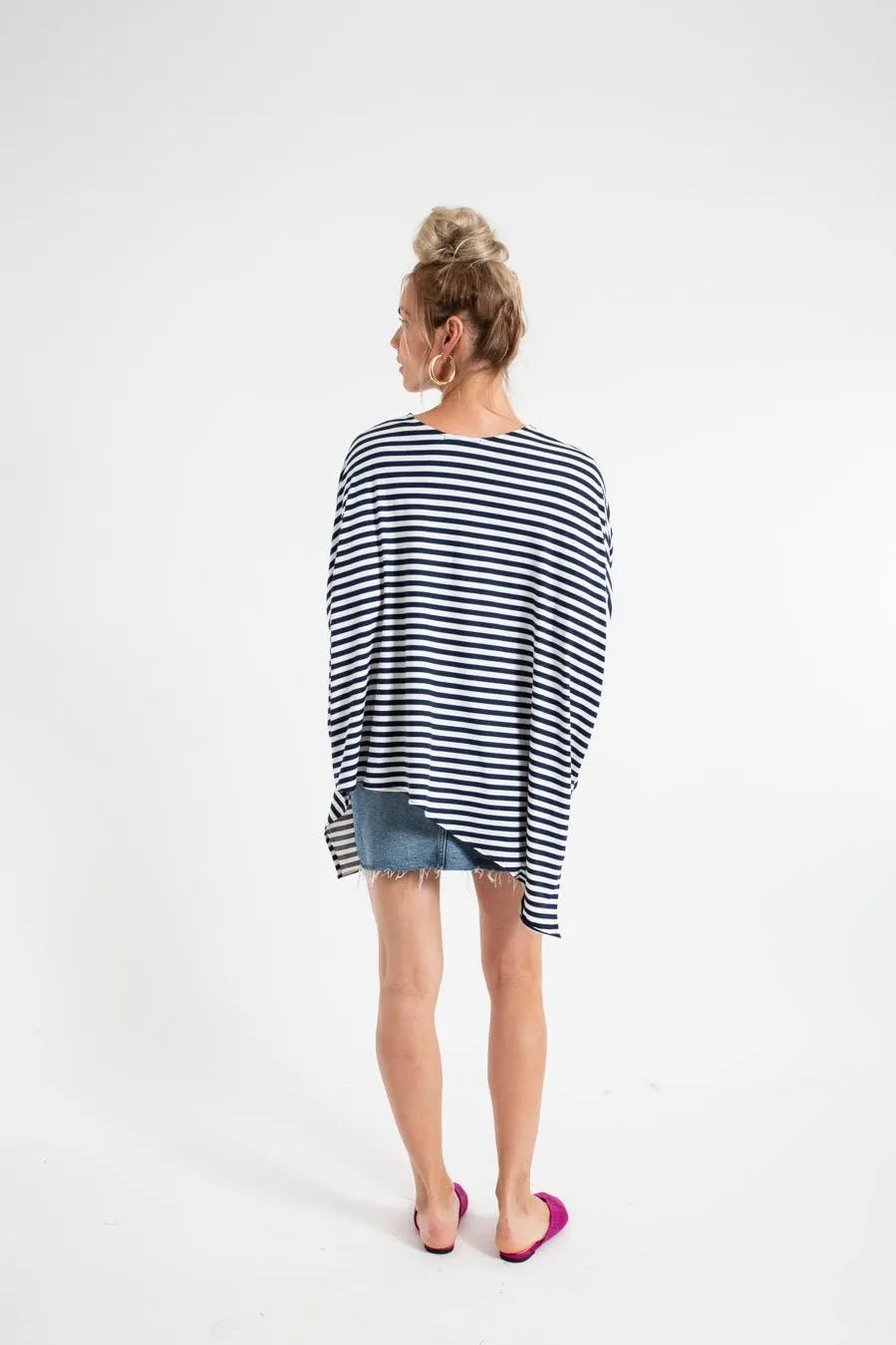 PONCHO DOUBLE EDGE VNECK TOP stripes