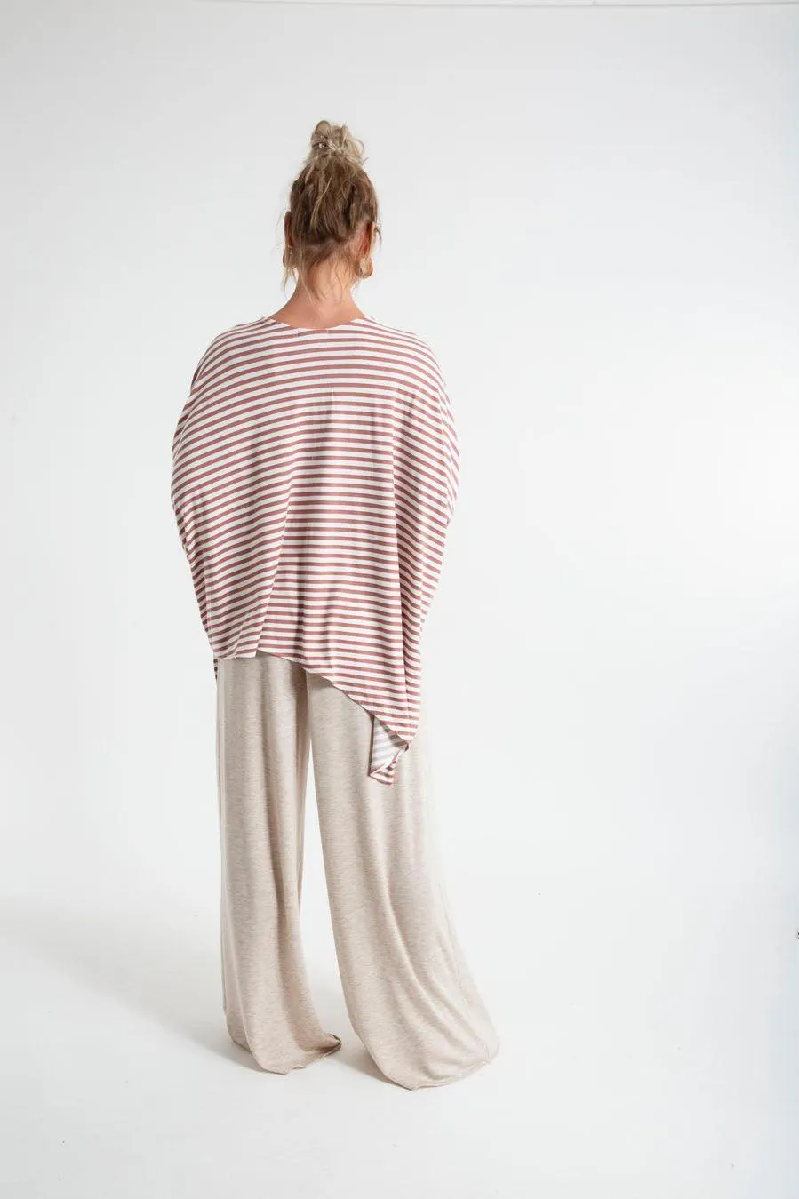 PONCHO DOUBLE EDGE VNECK TOP stripes