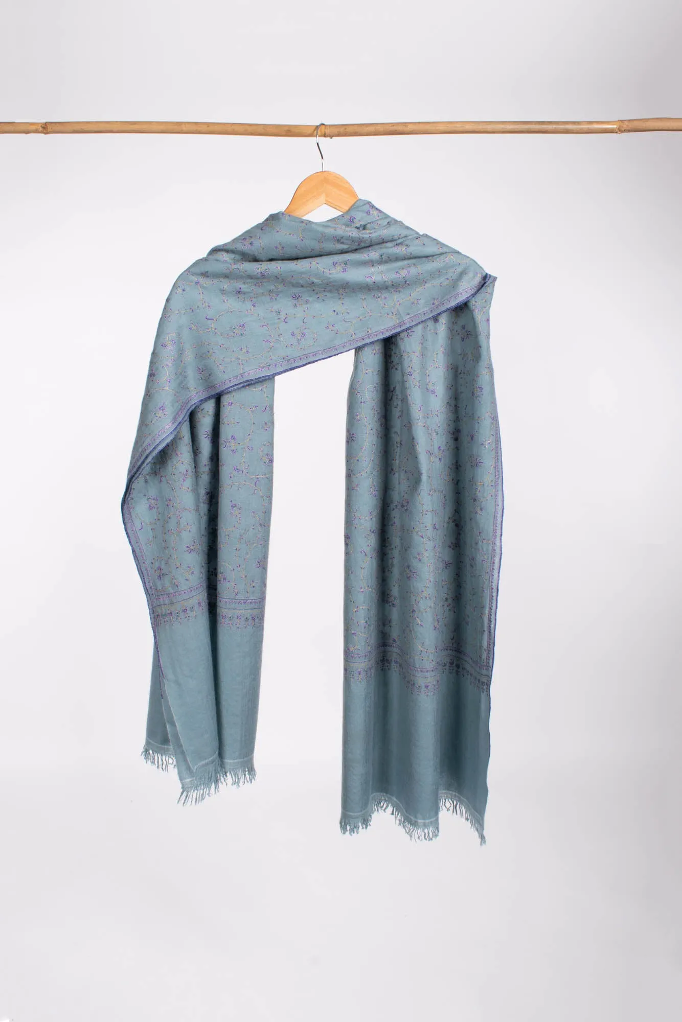 Power Blue Artistic Kashmiri Pashmina Shawl - KETCHIKAN