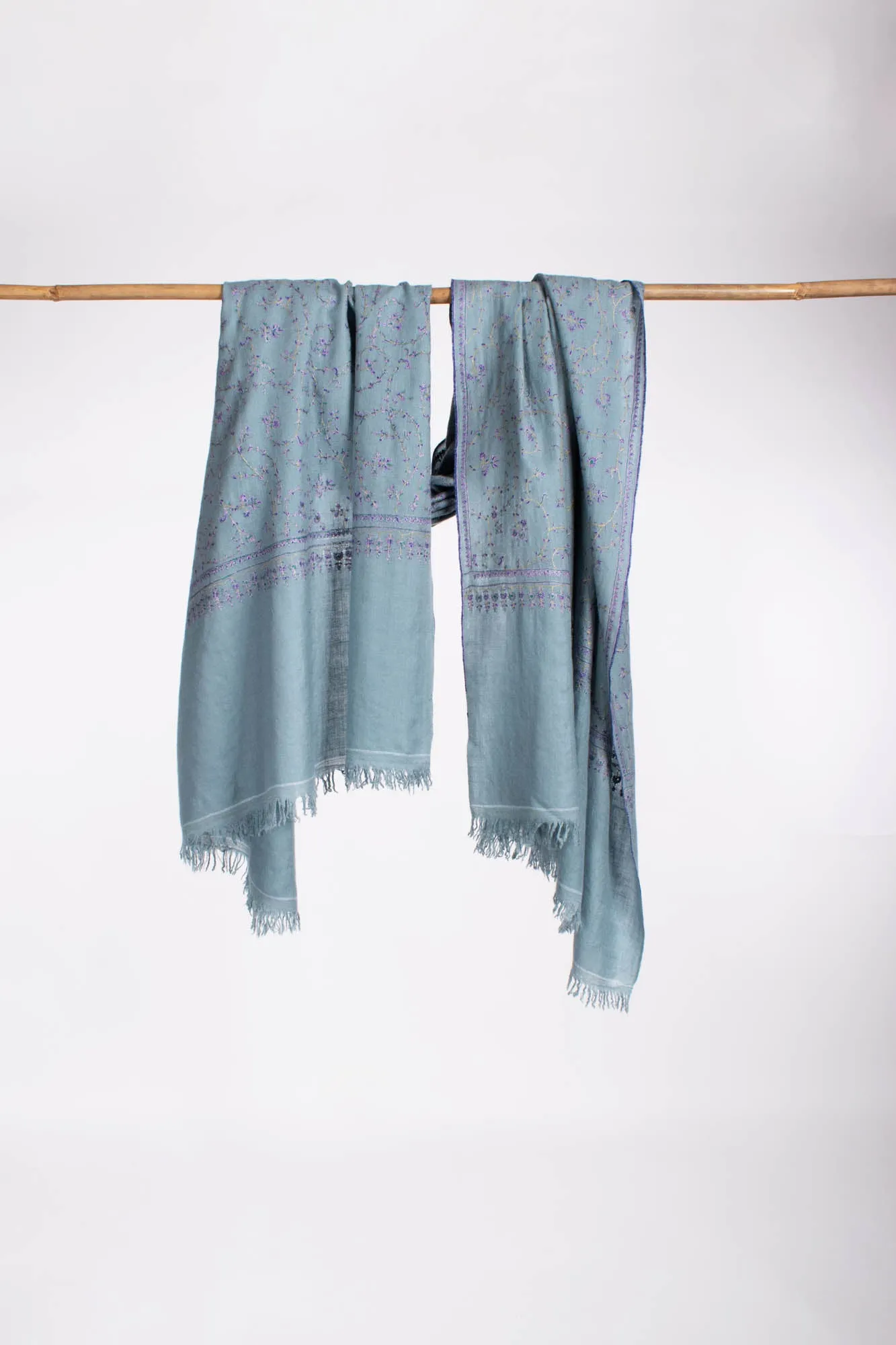 Power Blue Artistic Kashmiri Pashmina Shawl - KETCHIKAN