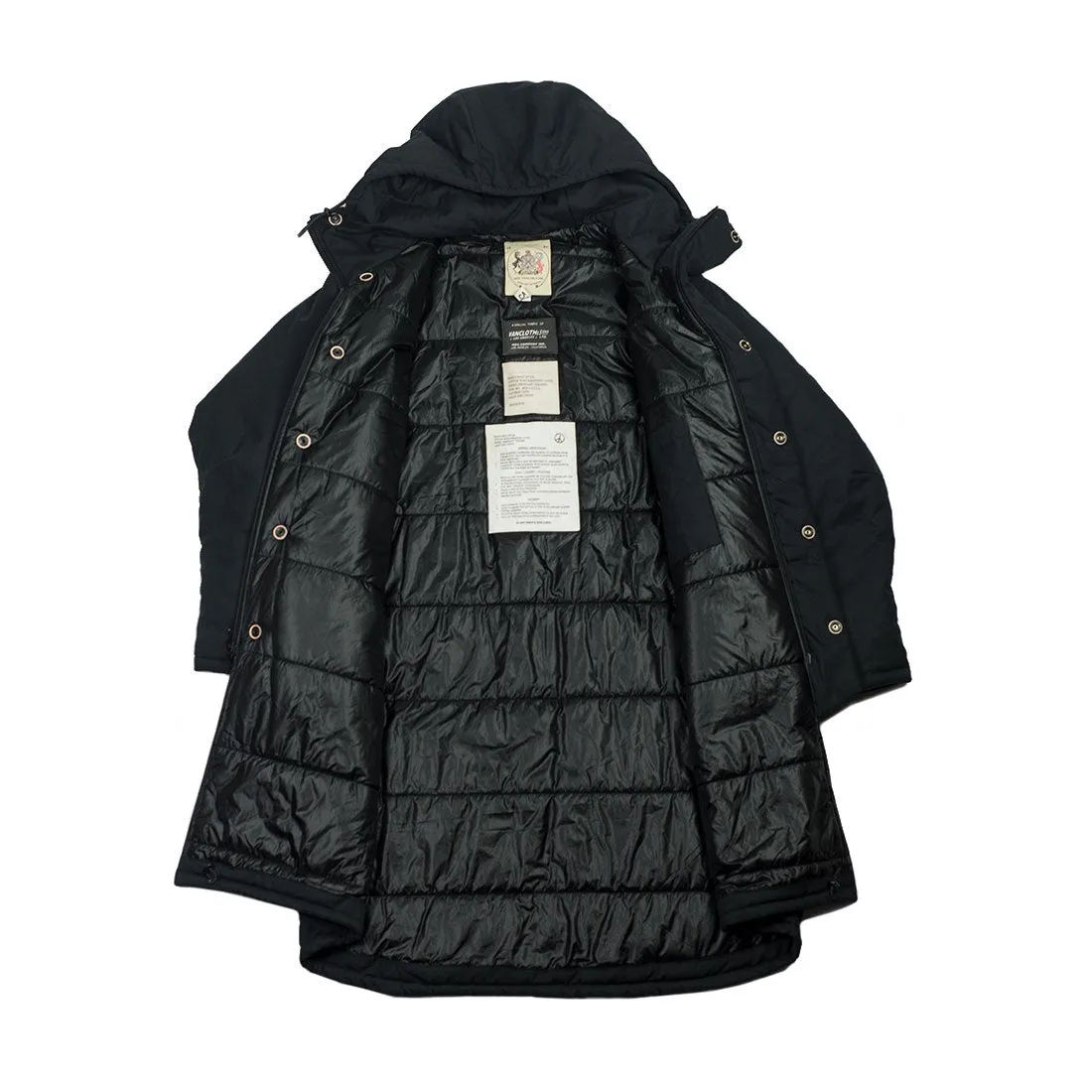 "Harry's Coat" parka in black water-resistant quilted Vancloth