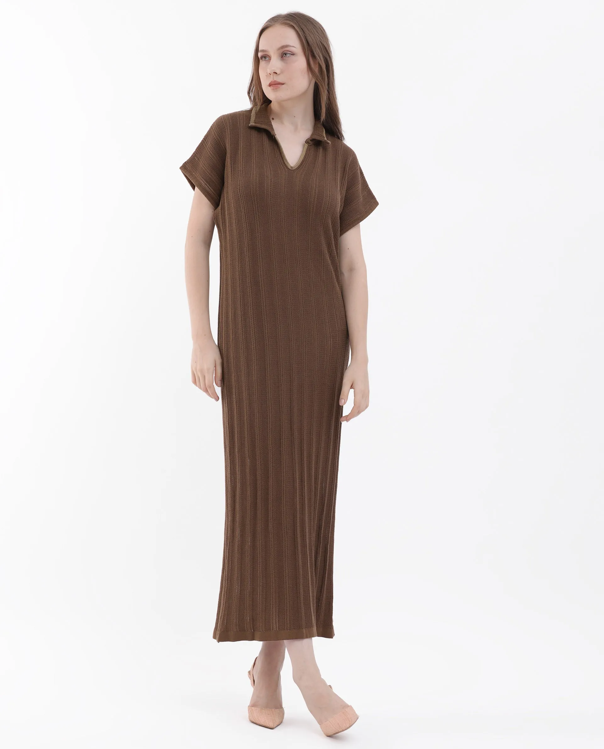 Rareism Womens Meyora Brown Dress V-Neck Solid