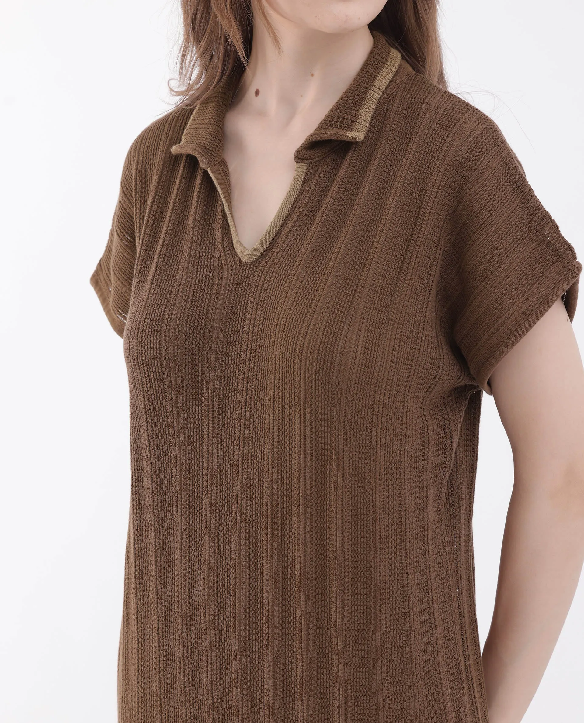 Rareism Womens Meyora Brown Dress V-Neck Solid