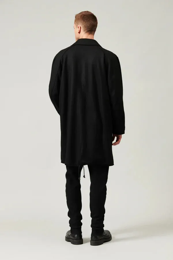 Raw cut boiled wool coat with cashemere touch - Black