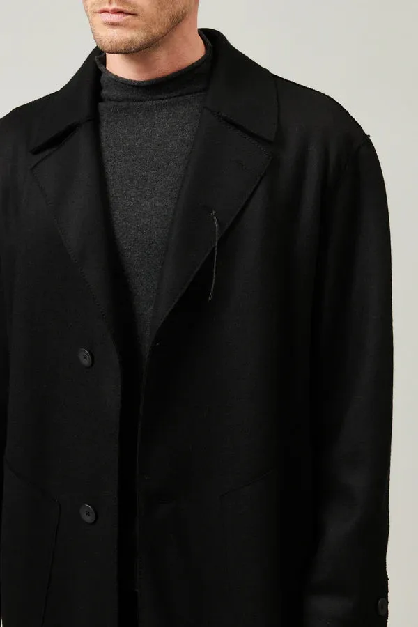 Raw cut boiled wool coat with cashemere touch - Black