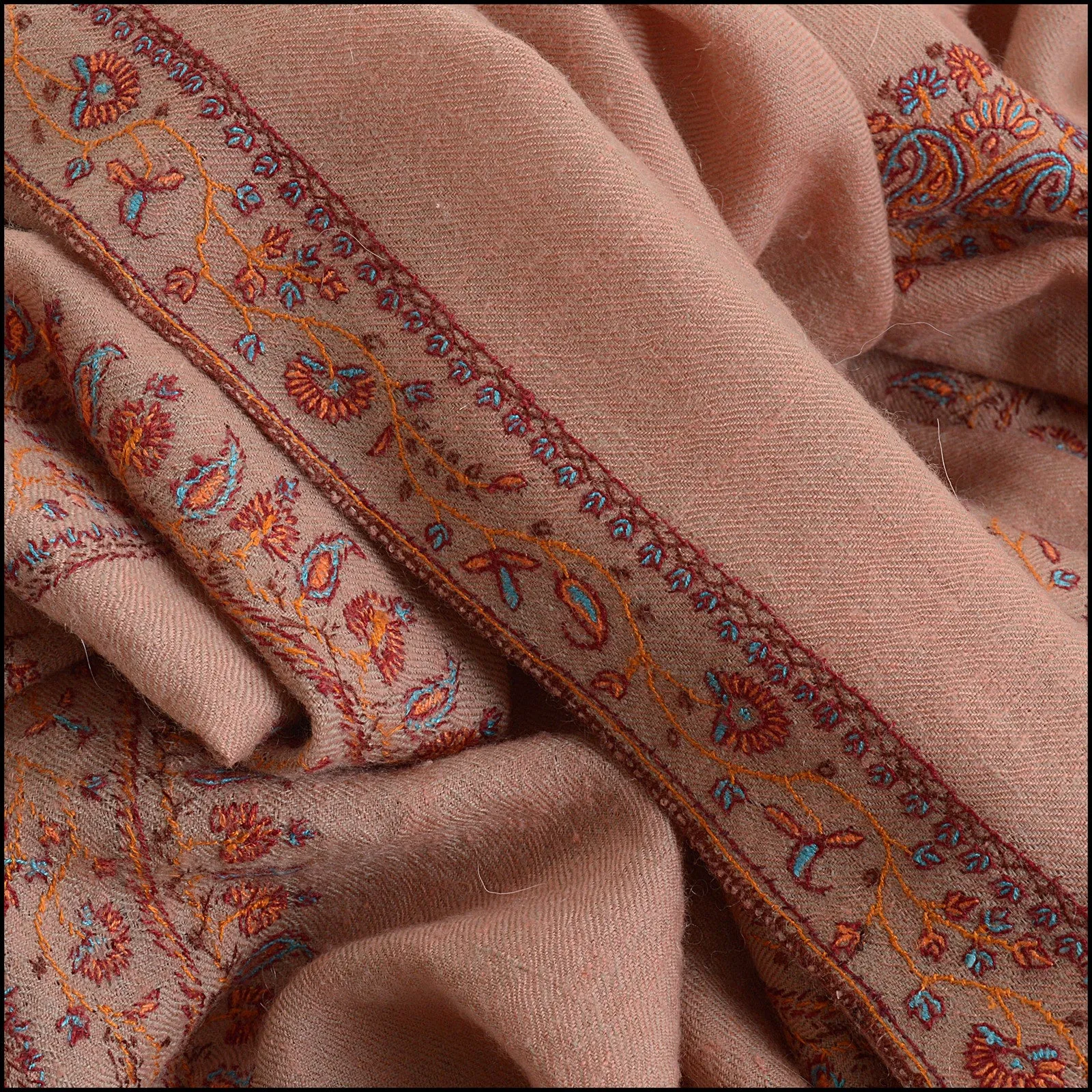 RDC14278 Authentic PASHMINA Pink and Multicolor Border Cashmere Embroidery Shawl