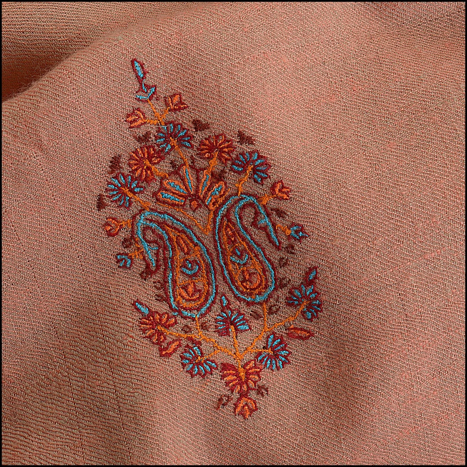 RDC14278 Authentic PASHMINA Pink and Multicolor Border Cashmere Embroidery Shawl