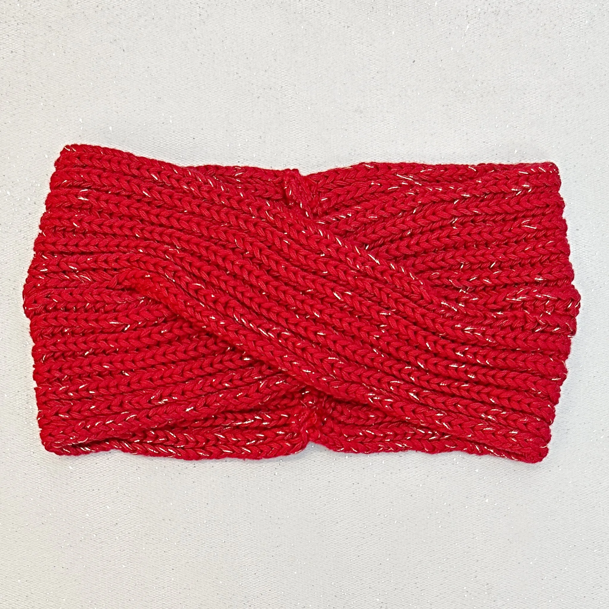 Red Winter Headband Warm Headband in Organic Cotton Lurex Sustainable