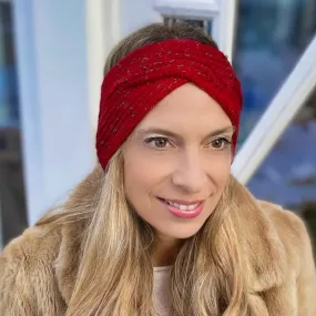 Red Winter Headband Warm Headband in Organic Cotton Lurex Sustainable