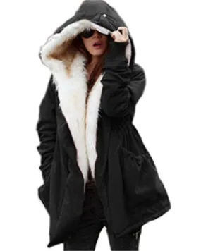 Roiii Women Thicken Warm Winter Coat Hood Parka Overcoat Long Jacket Outwear (Medium (6-8), Black)