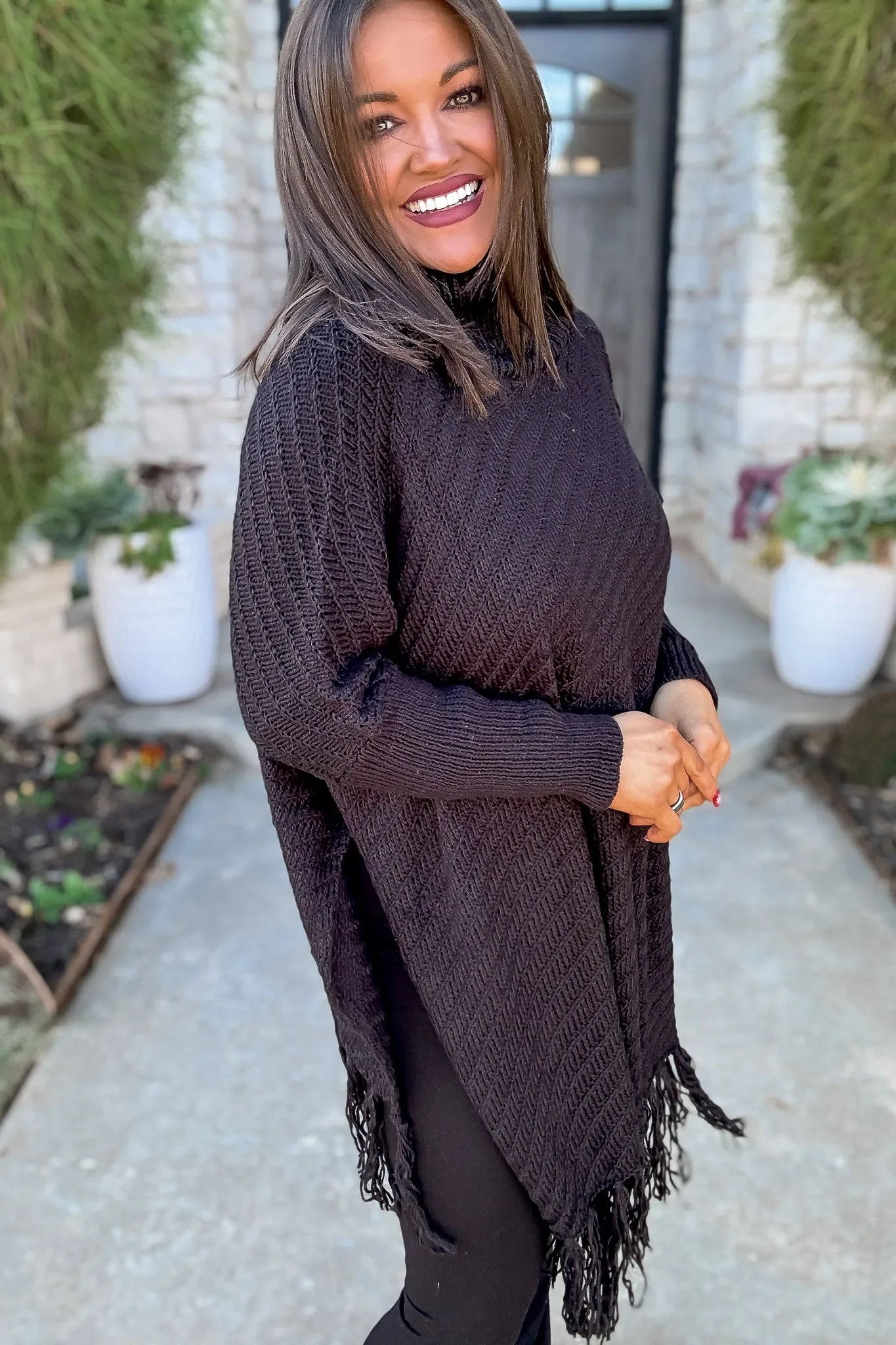 Roll-neck Black Poncho Sweater