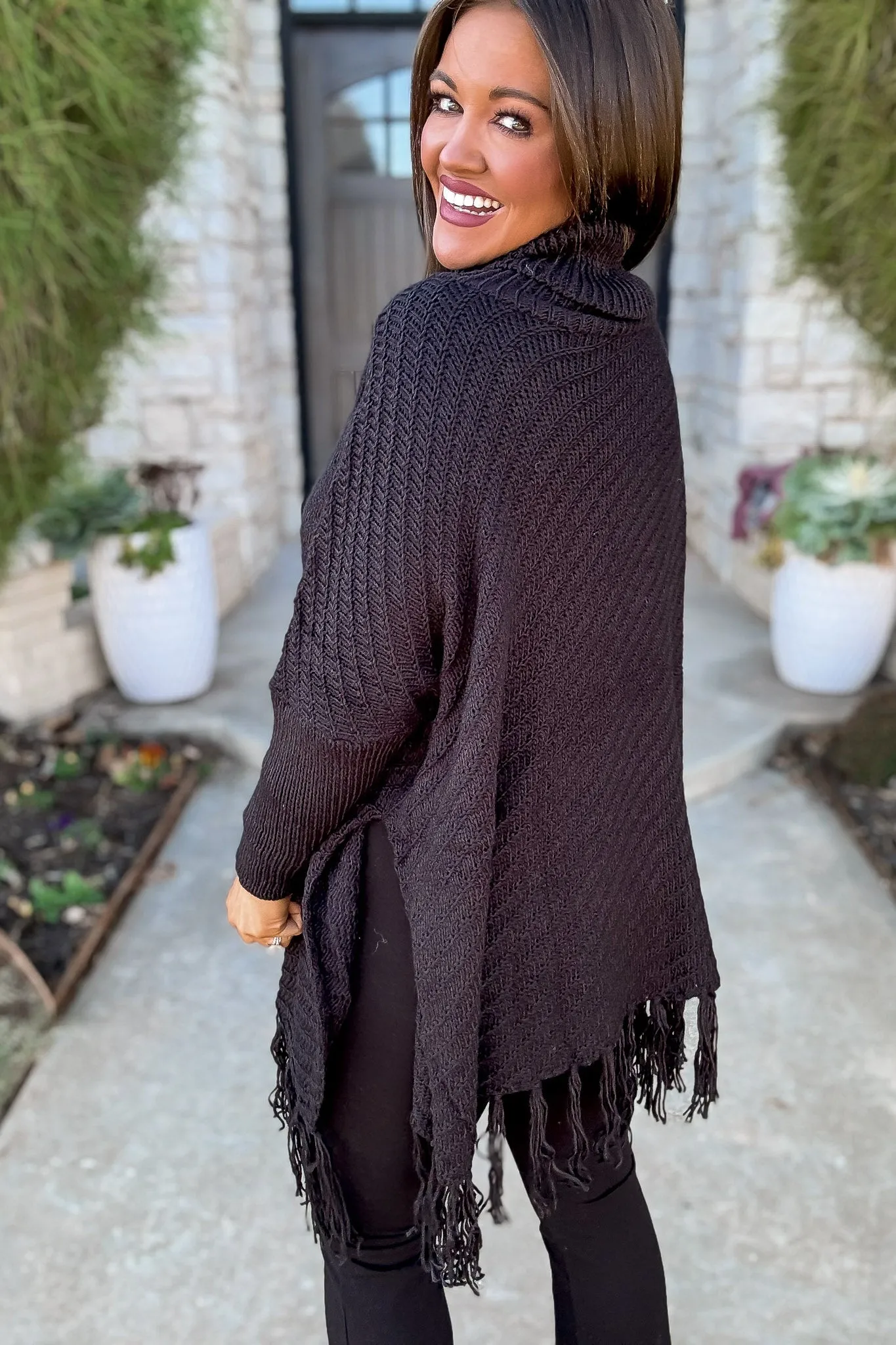 Roll-neck Black Poncho Sweater