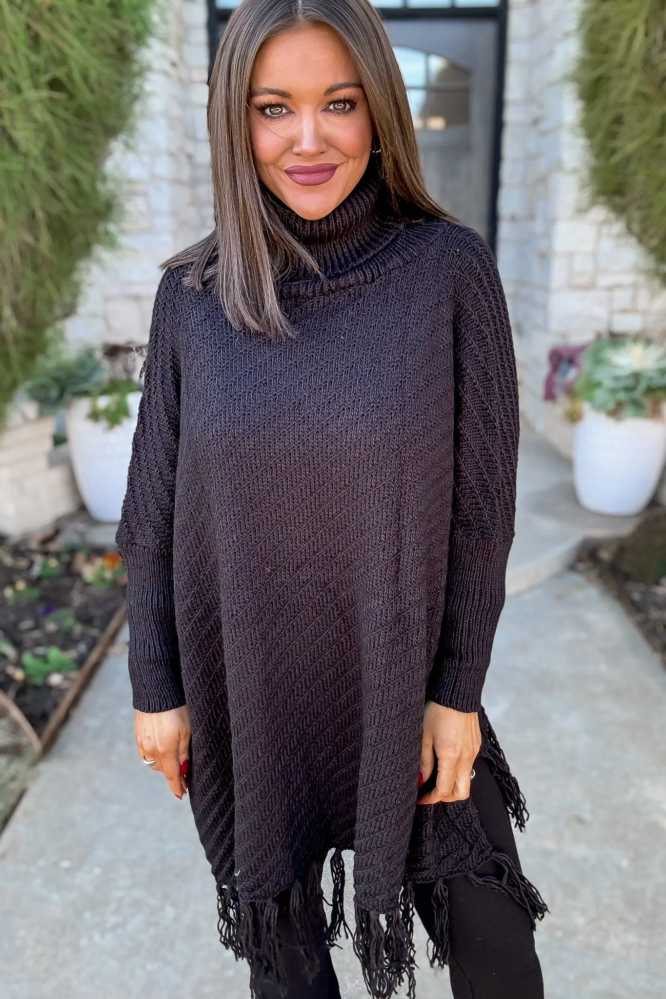 Roll-neck Black Poncho Sweater