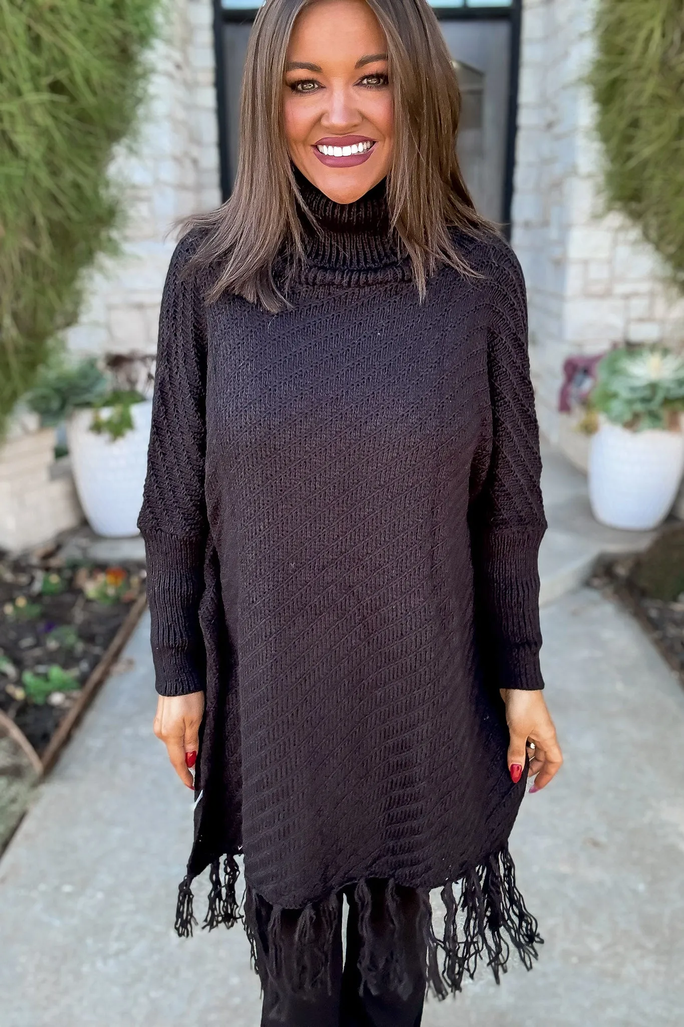 Roll-neck Black Poncho Sweater