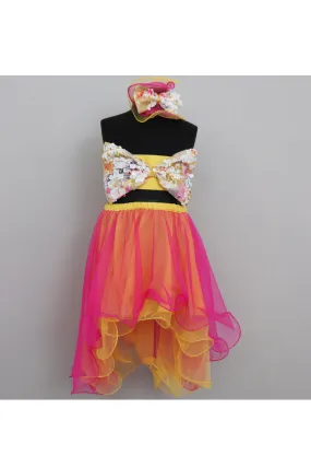 Sequins Bow Detailing Tube Top With High Low Organza Skirt