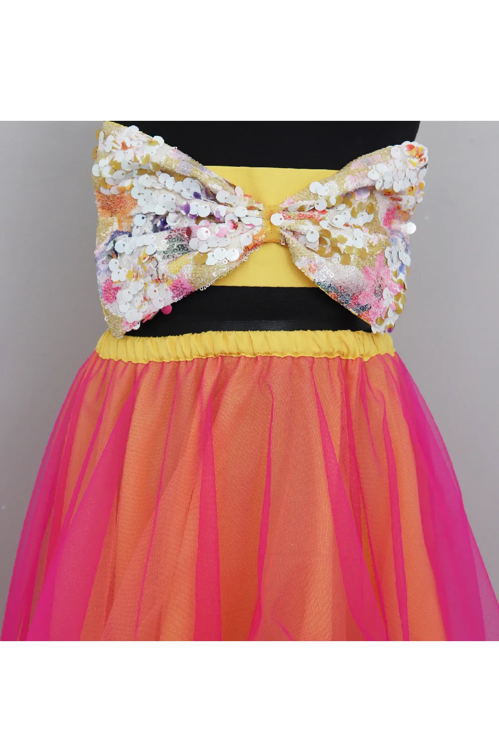 Sequins Bow Detailing Tube Top With High Low Organza Skirt