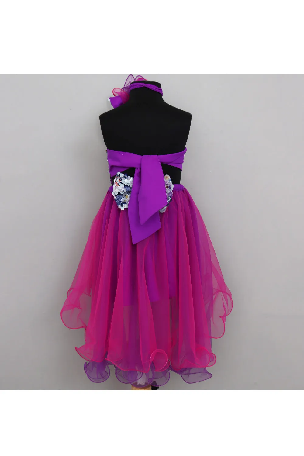 Sequins Bow Detailing Tube Top With High Low Organza Skirt