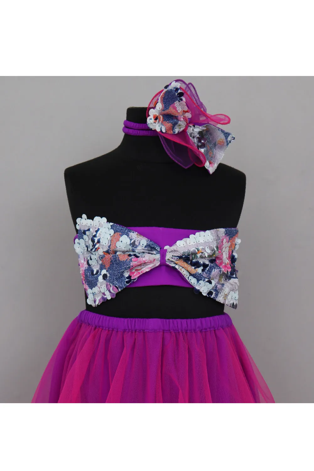 Sequins Bow Detailing Tube Top With High Low Organza Skirt