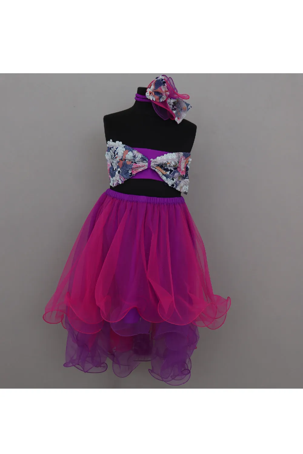 Sequins Bow Detailing Tube Top With High Low Organza Skirt