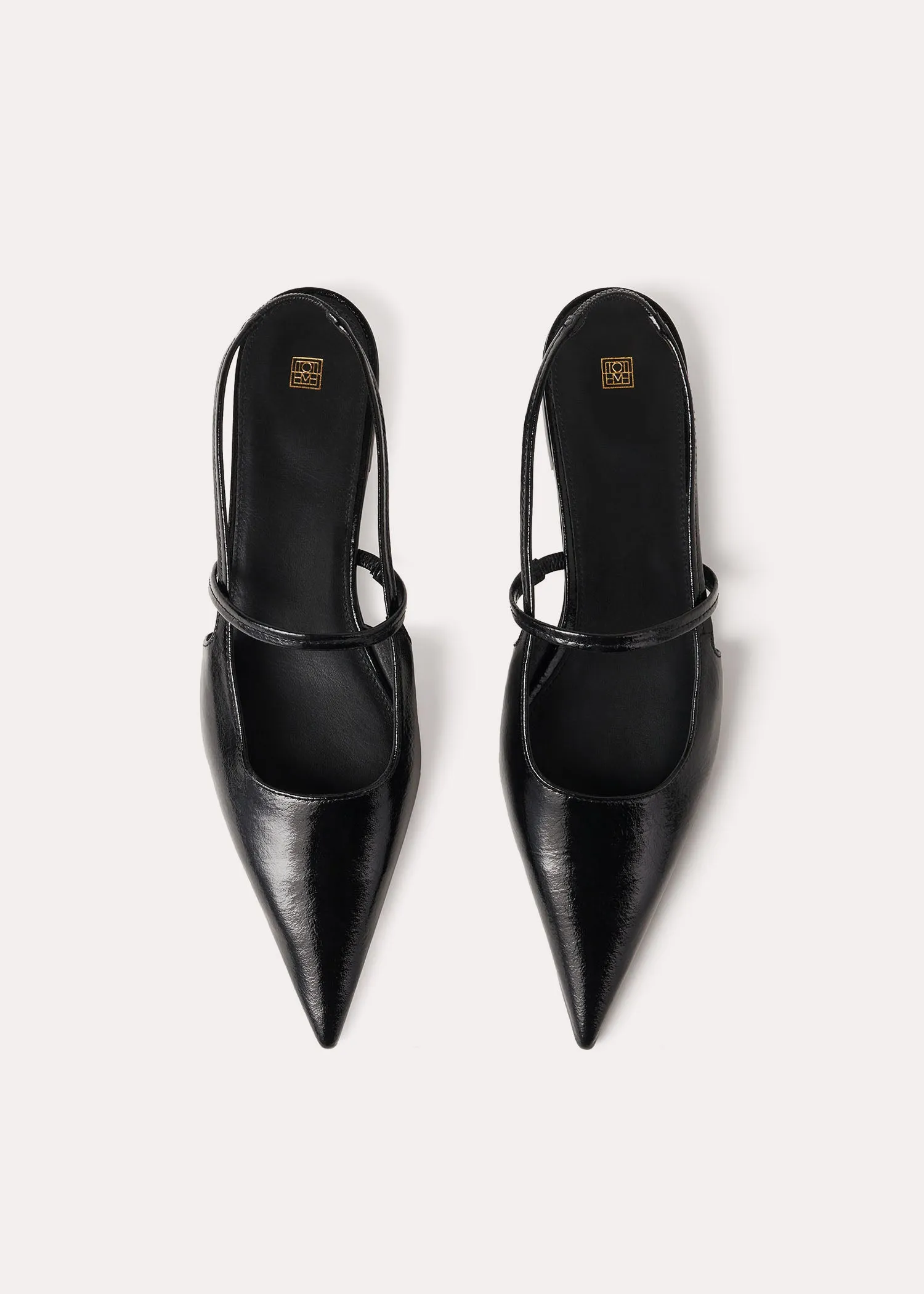 Sharp patent slingbacks black