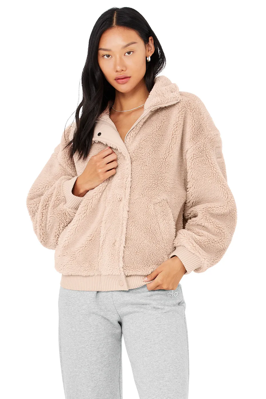 Sherpa Varsity Jacket - Dusty Pink