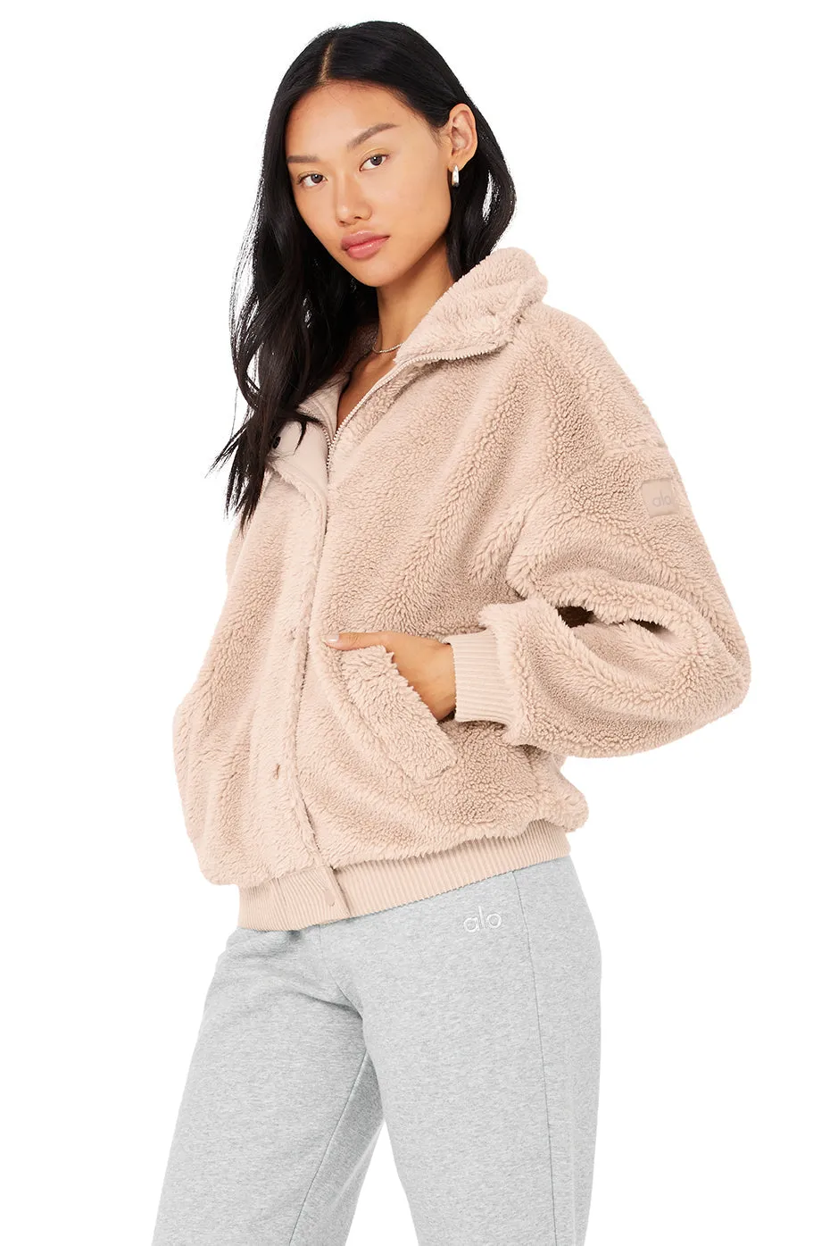 Sherpa Varsity Jacket - Dusty Pink