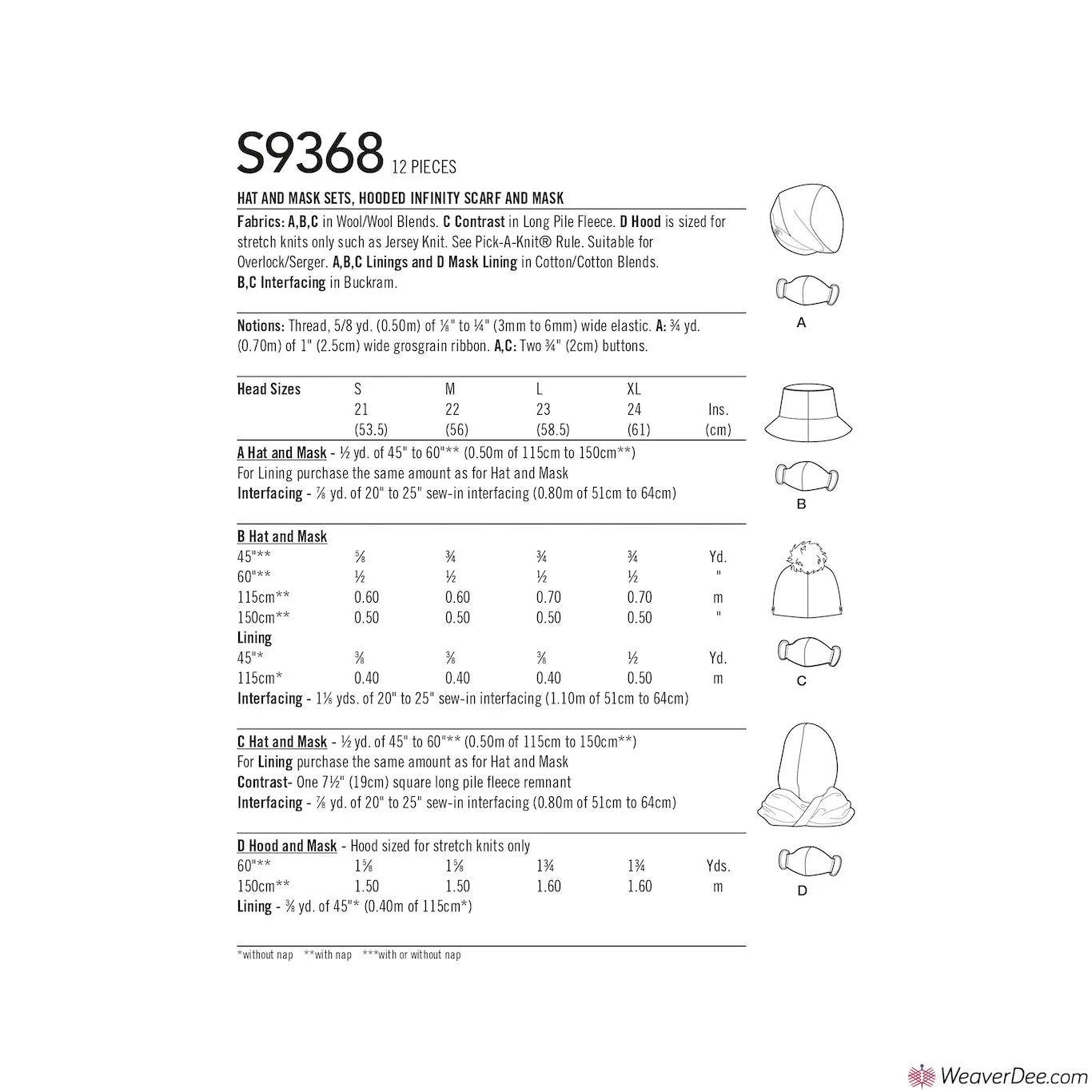 Simplicity Pattern S9368 Hat & Mask Sets: Hooded Infinity Scarf & Mask