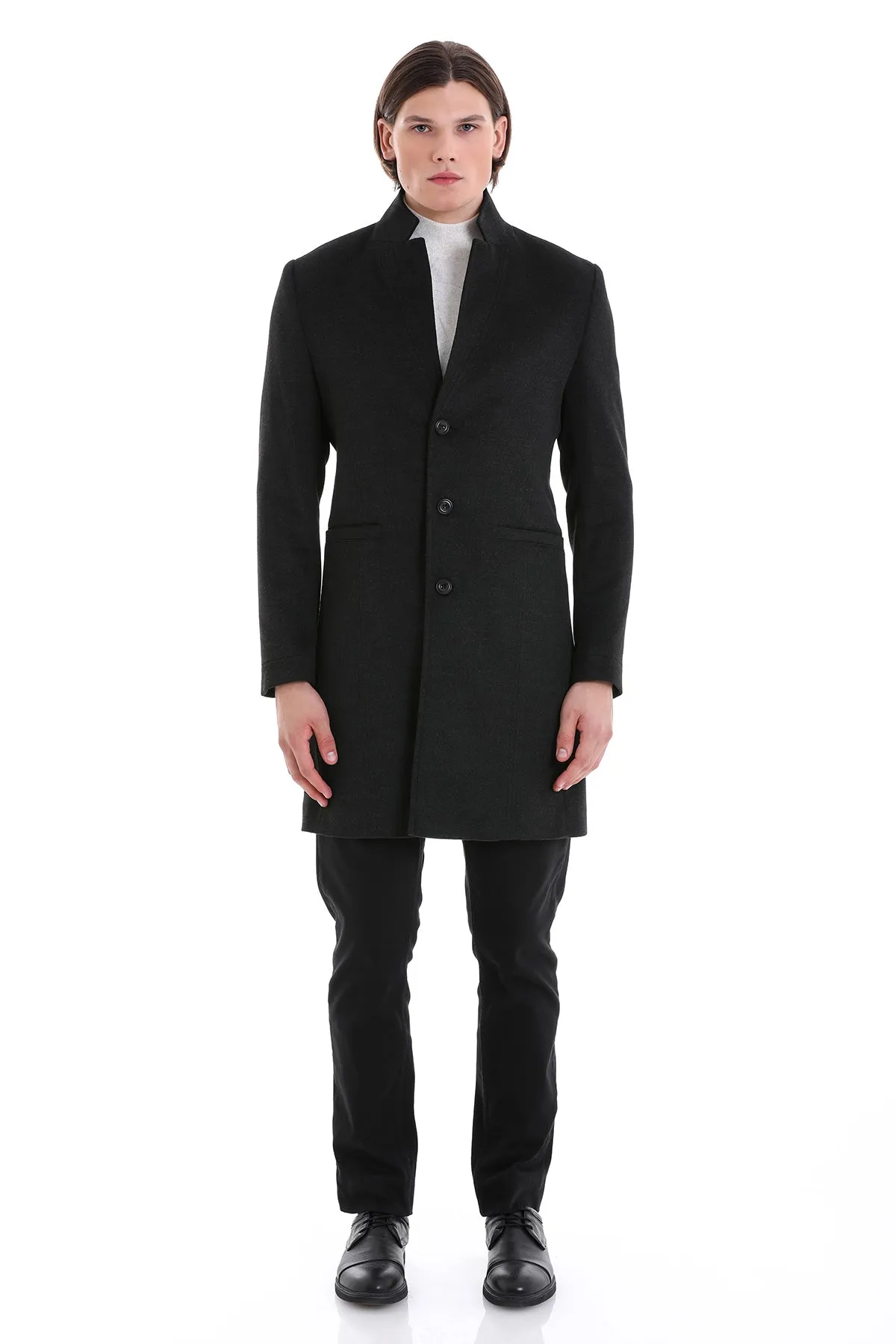 Slim Fit Cachet Notch Lapel Charcoal Overcoat