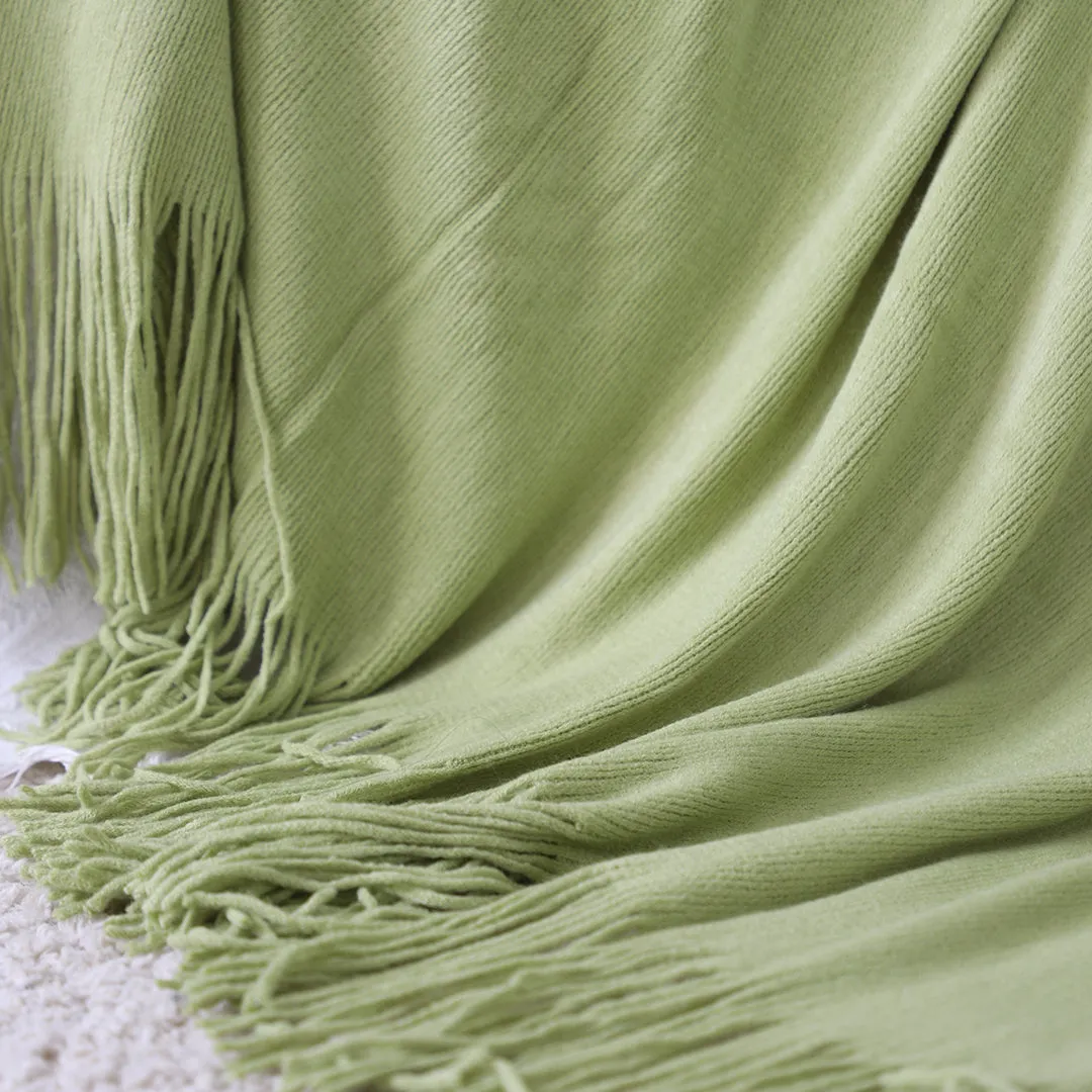 SOGA Green Acrylic Knitted Throw Blanket Solid Fringed Warm Cozy Woven Cover Couch Bed Sofa Home Decor