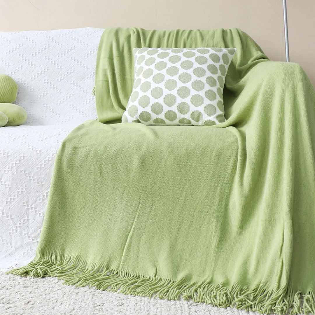 SOGA Green Acrylic Knitted Throw Blanket Solid Fringed Warm Cozy Woven Cover Couch Bed Sofa Home Decor