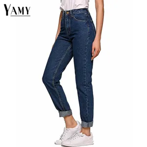 Spring women pencil denim pants blue high waist jeans