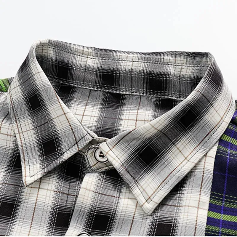 Streetwear Plaid Splicing Loose Shirt