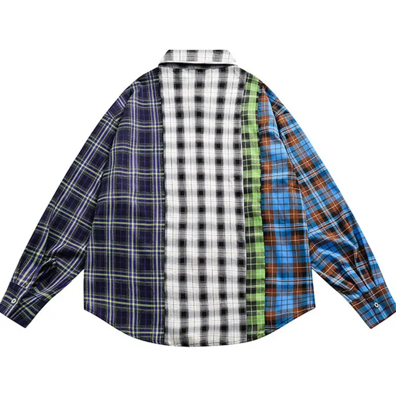 Streetwear Plaid Splicing Loose Shirt