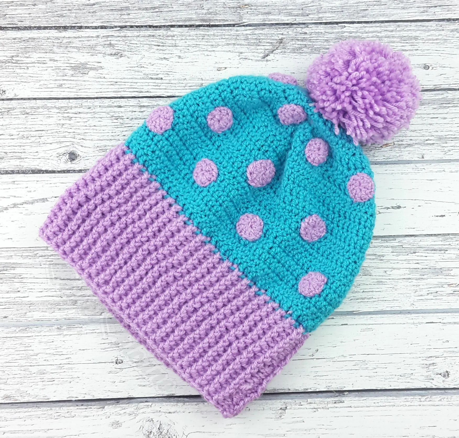 Super Slouchy Polka Dot Pom Pom Beanie (Custom Colour)