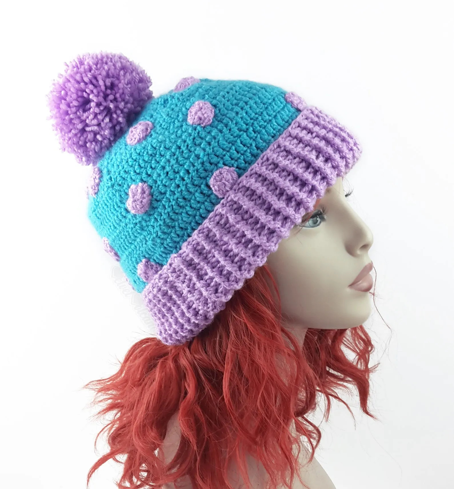 Super Slouchy Polka Dot Pom Pom Beanie (Custom Colour)